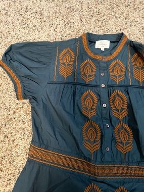 bohme Teal Short-Sleeve Embroidered Button-Front Blouse